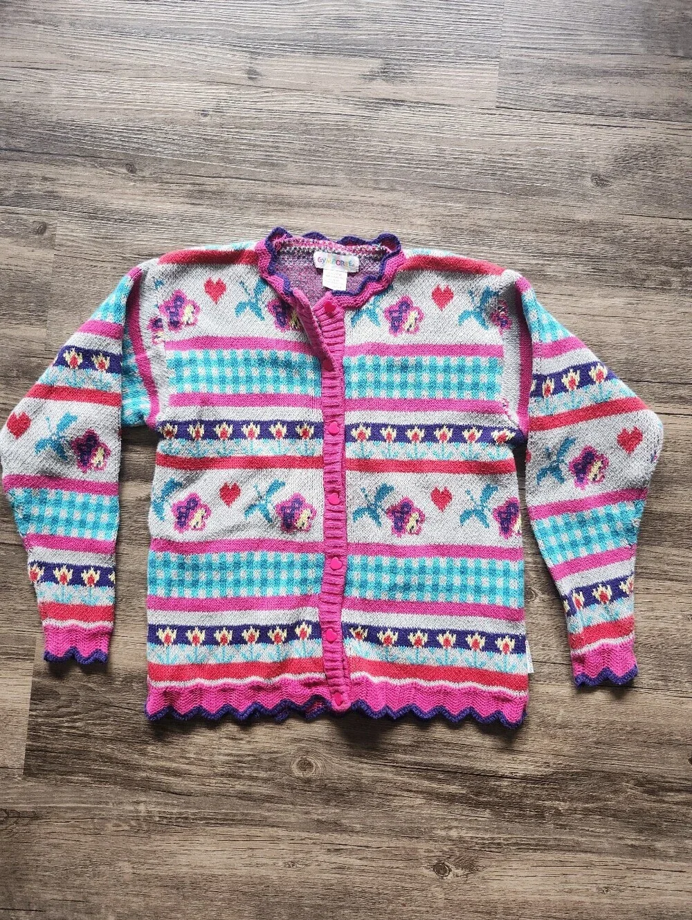 Vintage 90s Gymboree Pink and Purple Knit Cardigan